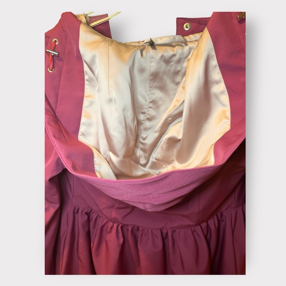 Women’s Fuchsia Pink Hooded Waterproof Button Up Peplum Rain Coat Dress - Picture 9 of 14